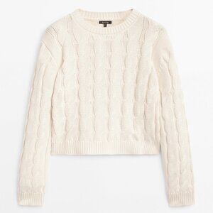 Massimo Dutti Cream Cable Knit Crewneck Sweater